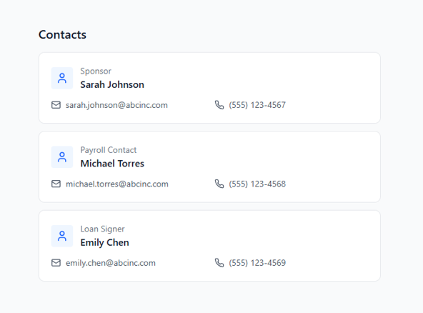 PlanDesk contacts interface